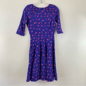 Unique Vintage Medium Cobalt Blue Umbrella Print Half Sleeve Swing Midi Dress